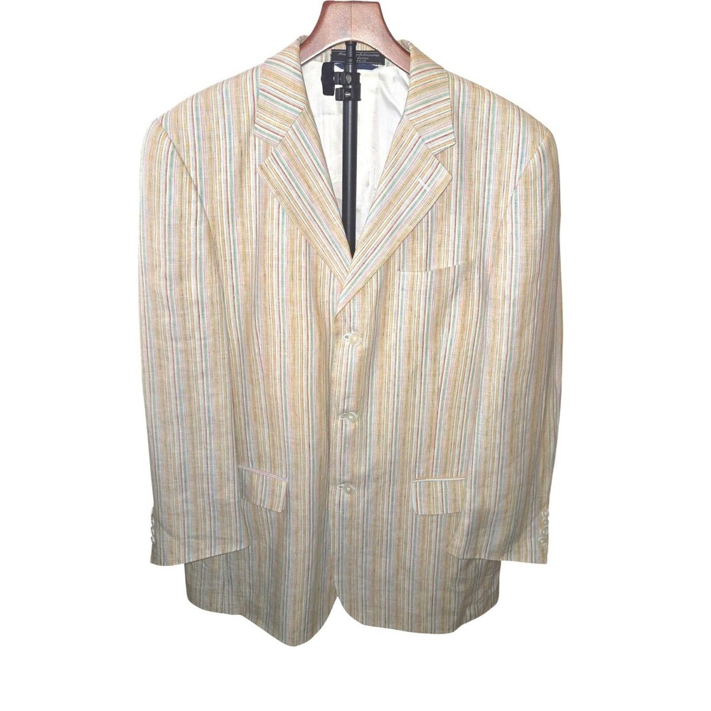 Haspel Blazer Mens 42 LONG Multicolor Striped 100% Linen 3-Button Sport Coat